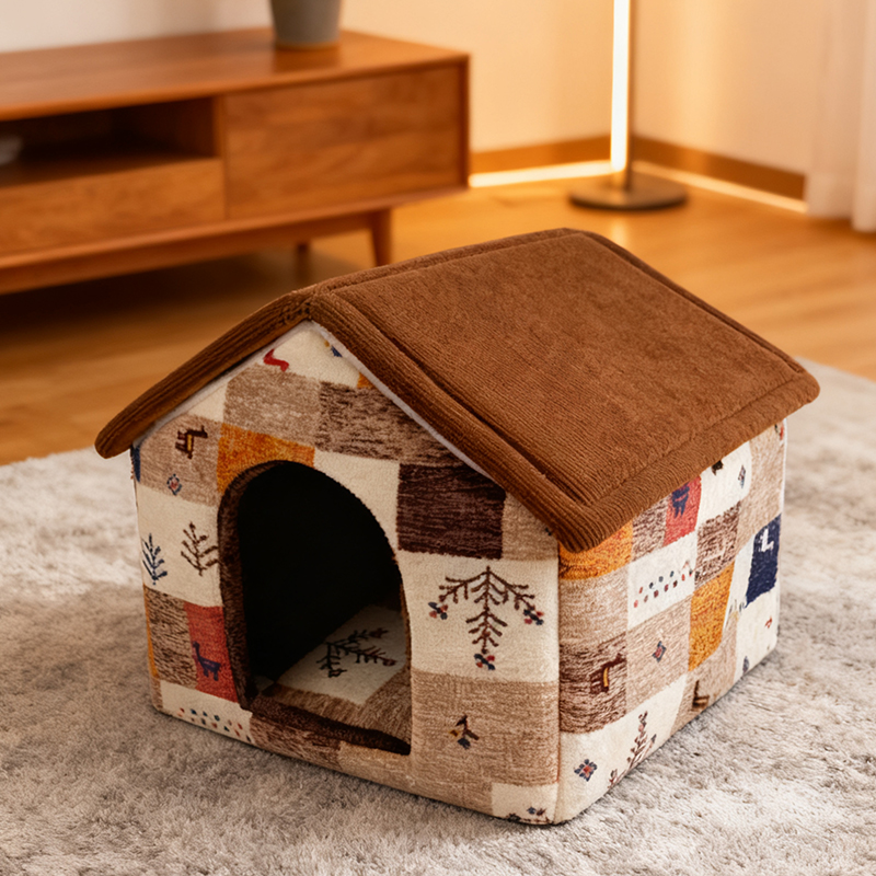 法兰绒房型狗窝-拼色款