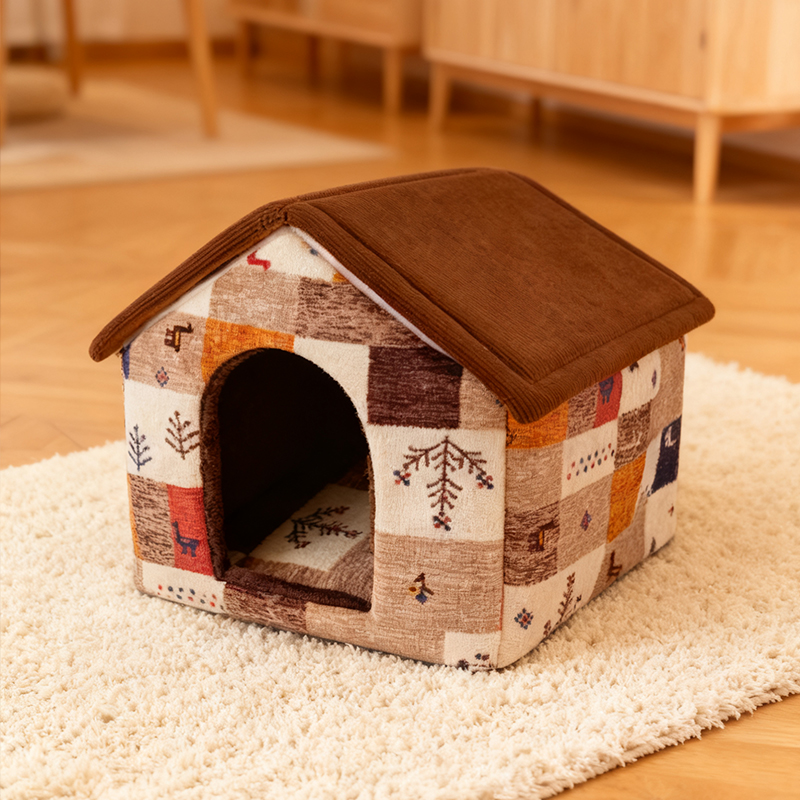 法兰绒房型狗窝-拼色款