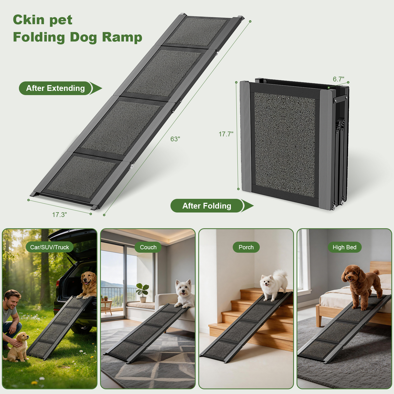 可折叠狗车坡道楼梯，轻便便携宠物阶梯，适合中大型犬，防滑SUV狗梯，适用于高床、卡车和轿车，支撑体重最高150磅